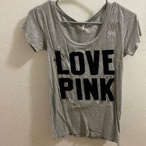 Womens XS Gray Love Pink Pink Short Sleeve T-Shirt